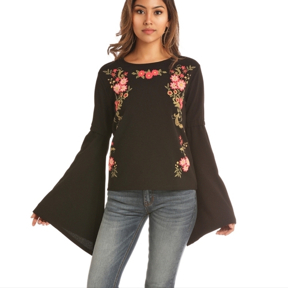 Rock & Roll Cowgirl Bohemian embroidered Bell sleeves top